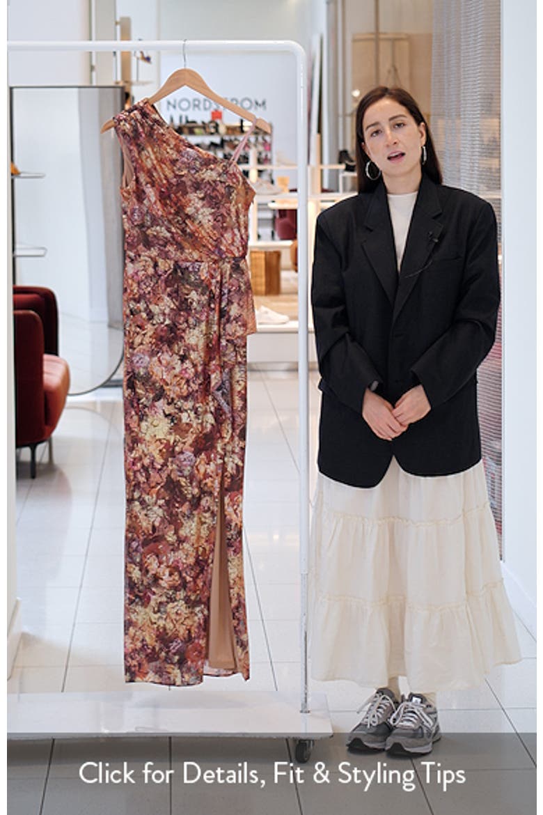 Metallic Floral One-Shoulder Chiffon Gown video