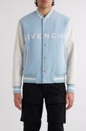 Givenchy Embroidered Logo Mixed Media Leather & Wool Blend Varsity Jacket