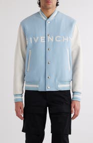 Givenchy Embroidered Logo Mixed Media Leather & Wool Blend Varsity Jacket
