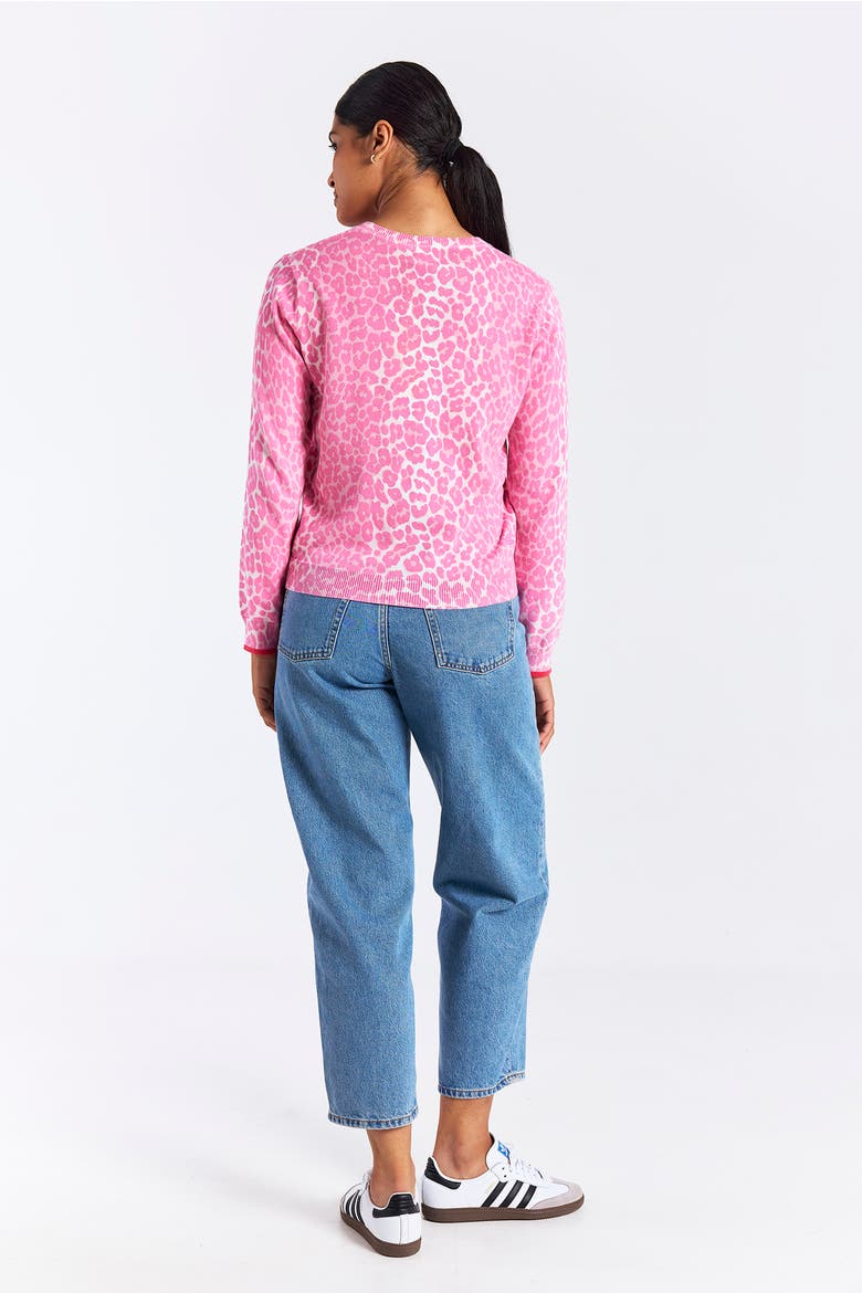 Lyra Leopard Knit Crewneck Sweater, Alternate, color, Pink Leopard Print