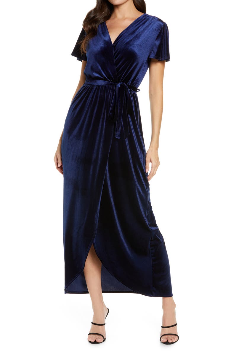 Fraiche by J Velvet Wrap Front Maxi Dress, Main, color, 