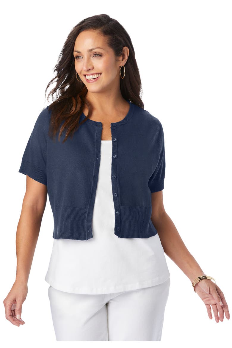 Jewel Neck Shrug, Main, color, NAVY