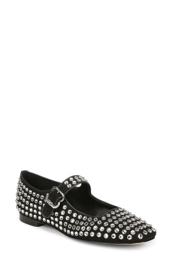 Sam Edelman Womens Faux Suede Rhinestone Mary Janes In Black