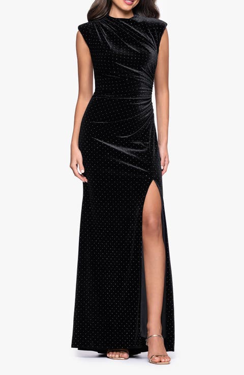Stud Detail Velvet Sheath Gown