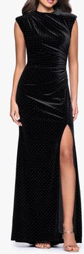 Betsy & Adam Stud Detail Velvet Sheath Gown