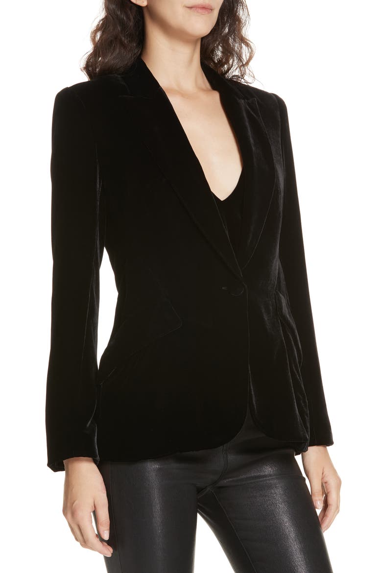 Velvet Blazer, Alternate, color, BLACK