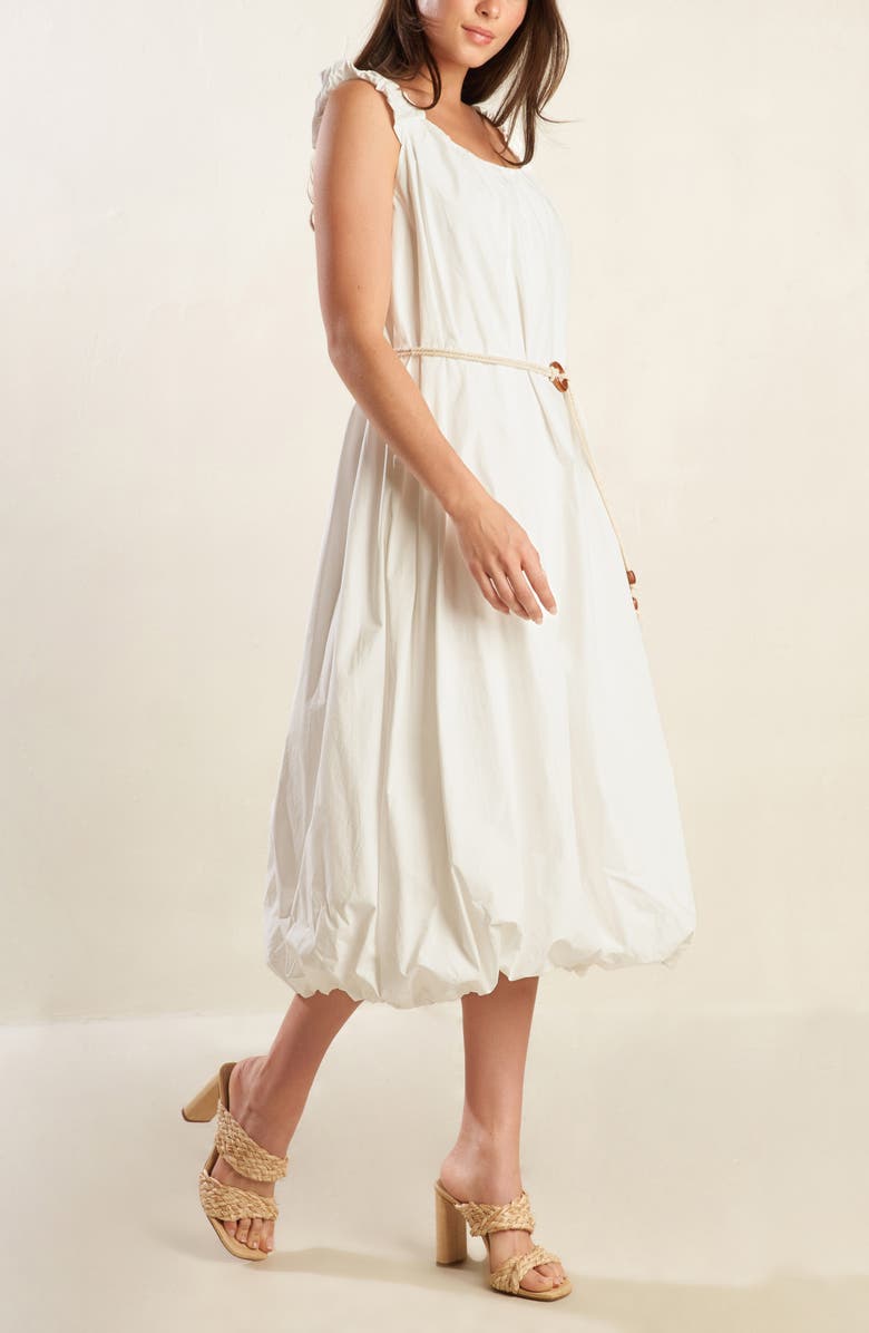 FREEMARKET Belted Bubble Hem Midi Dress, Alternate, color, Off White