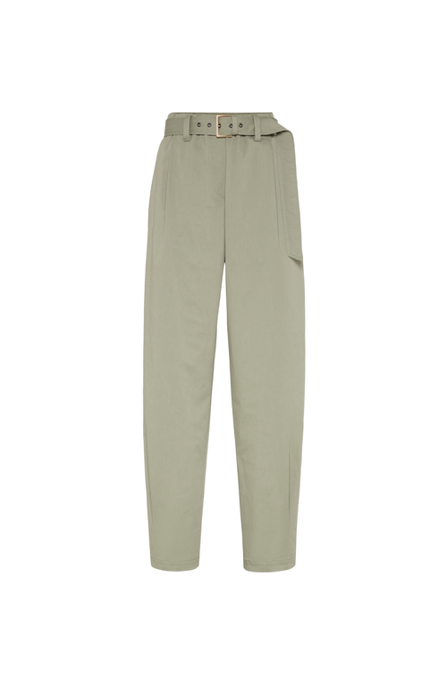Brunello Cucinelli Women Stretch Cotton Gabardine Baggy Belted Pull On Pants In Olive