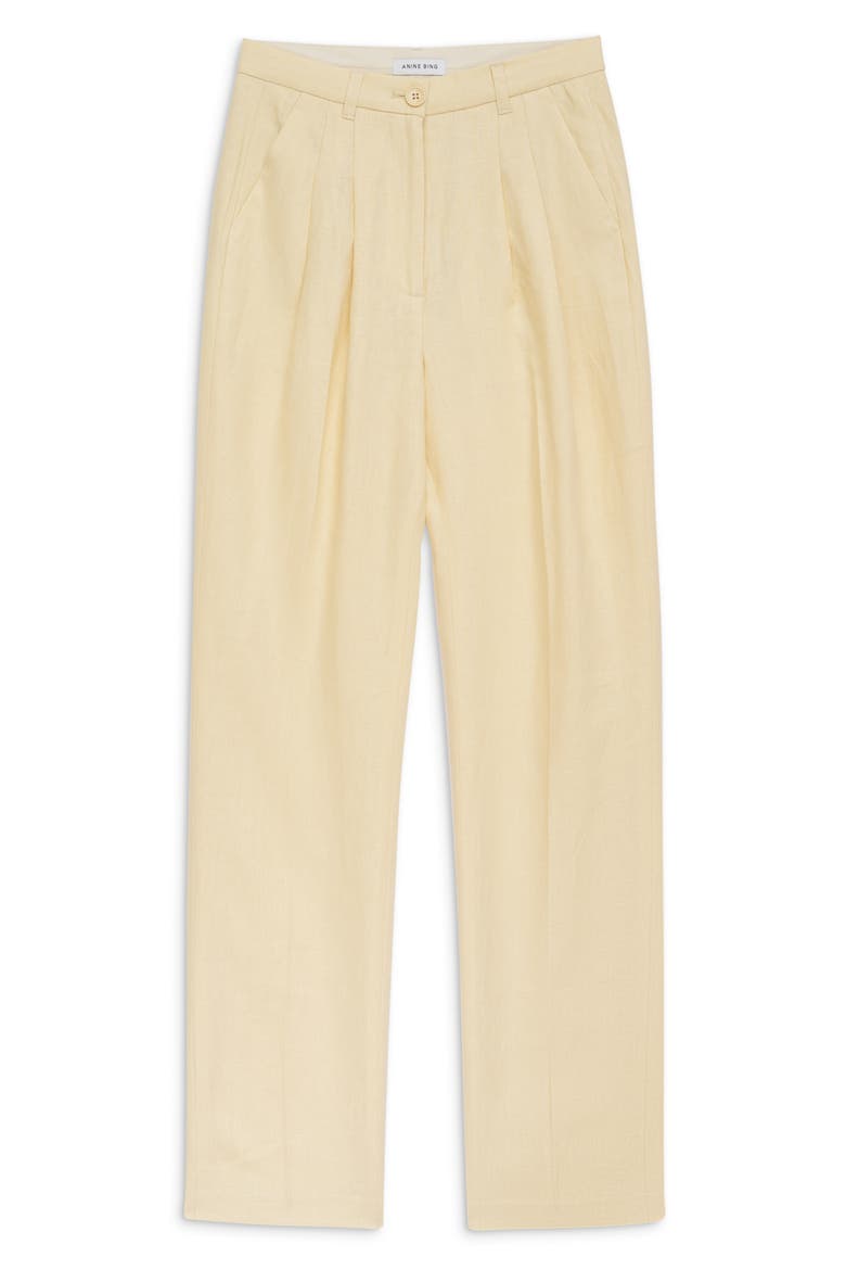 Jay High Waist Pleated Wide Leg Linen Trousers, Alternate, color, LIGHT YELLOW LINEN