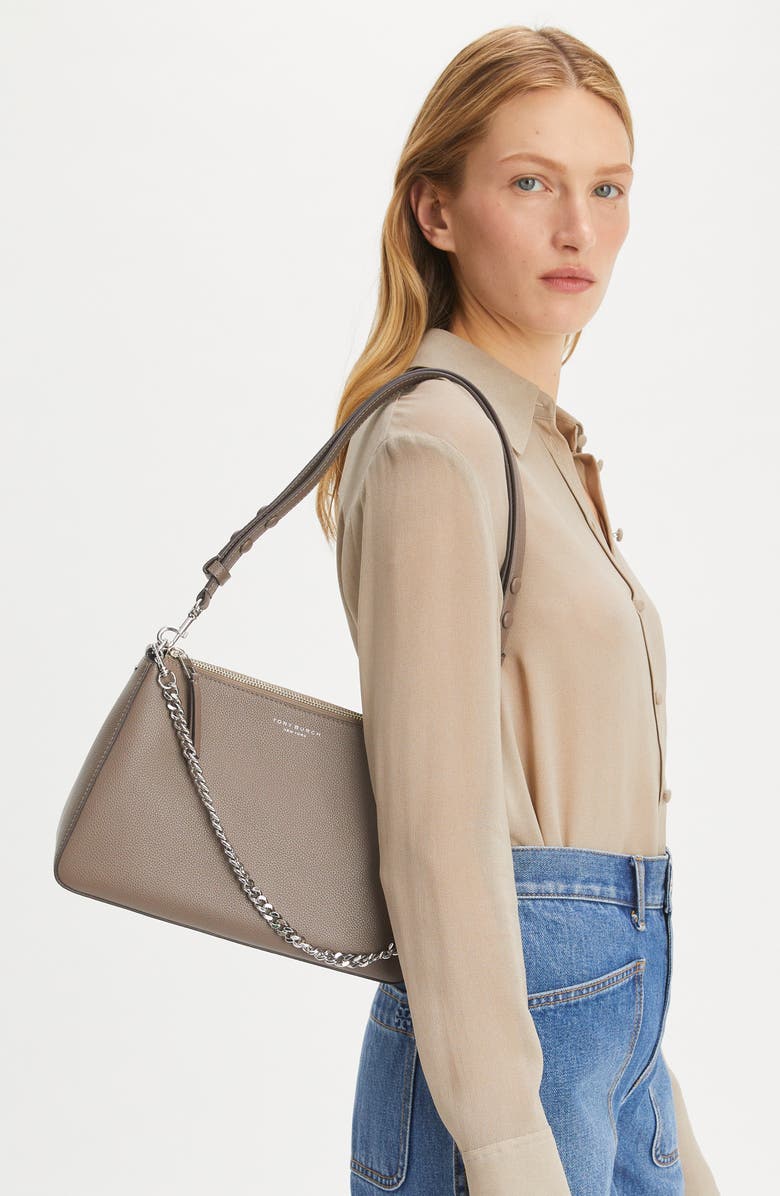 Tory Burch Perry Leather Shoulder Bag, Alternate, color, Wild Mushroom