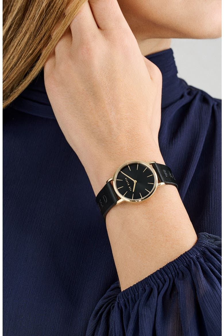 Classic Leather Strap Watch, 32mm, Alternate, color, BLACK