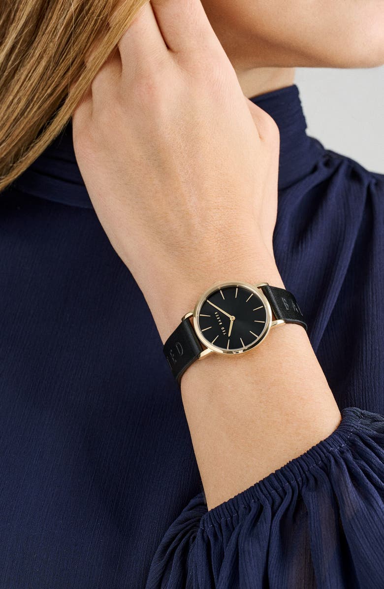 Ted Baker Classic Leather Strap Watch, 32mm, Alternate, color, Black