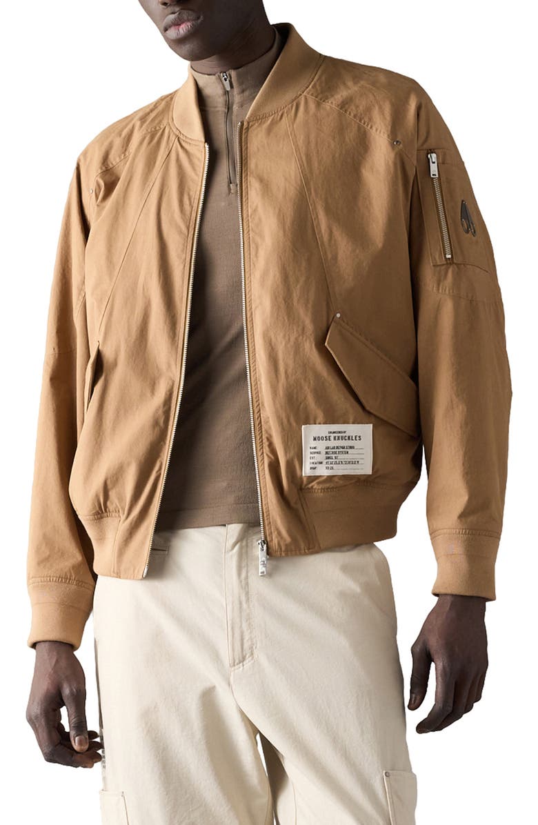 Moose Knuckles Skylark Stretch Cotton Canvas Bomber Jacket with Removable Hoodie Insert, Alternate, color, Driftwood/ Alabaster