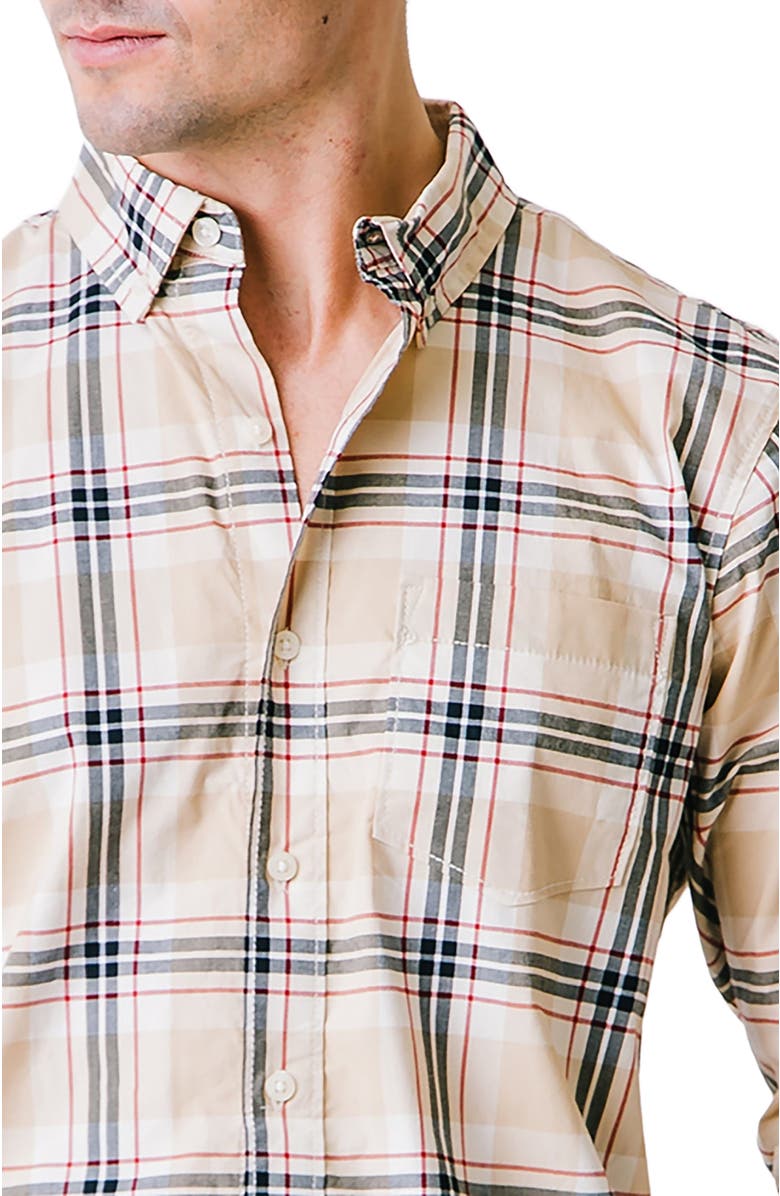 Hope & Henry Men's Organic Stretch Poplin Shirt, Alternate, color, Classic Tan Plaid