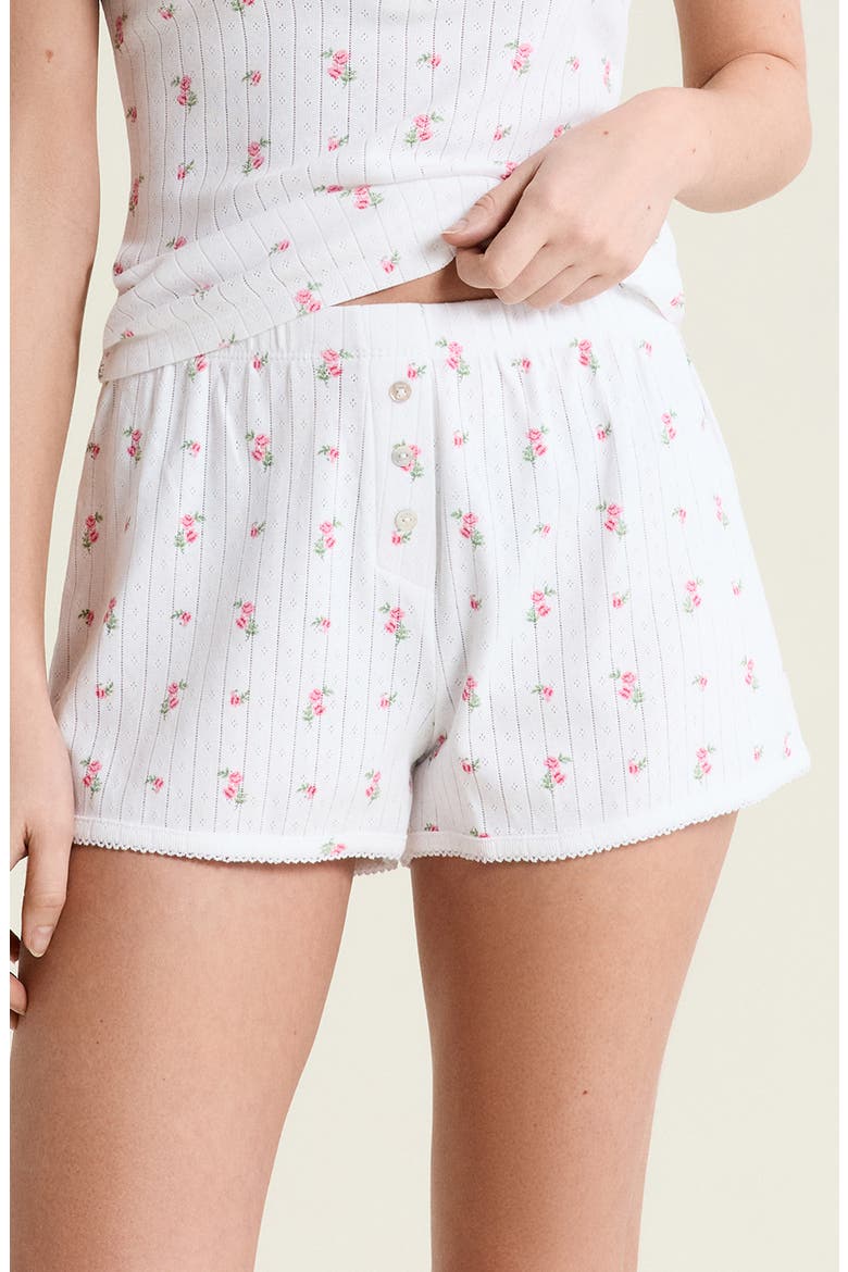 Katell Pointelle Cotton Pajama Shorts, Main, color, PRINT ECRU