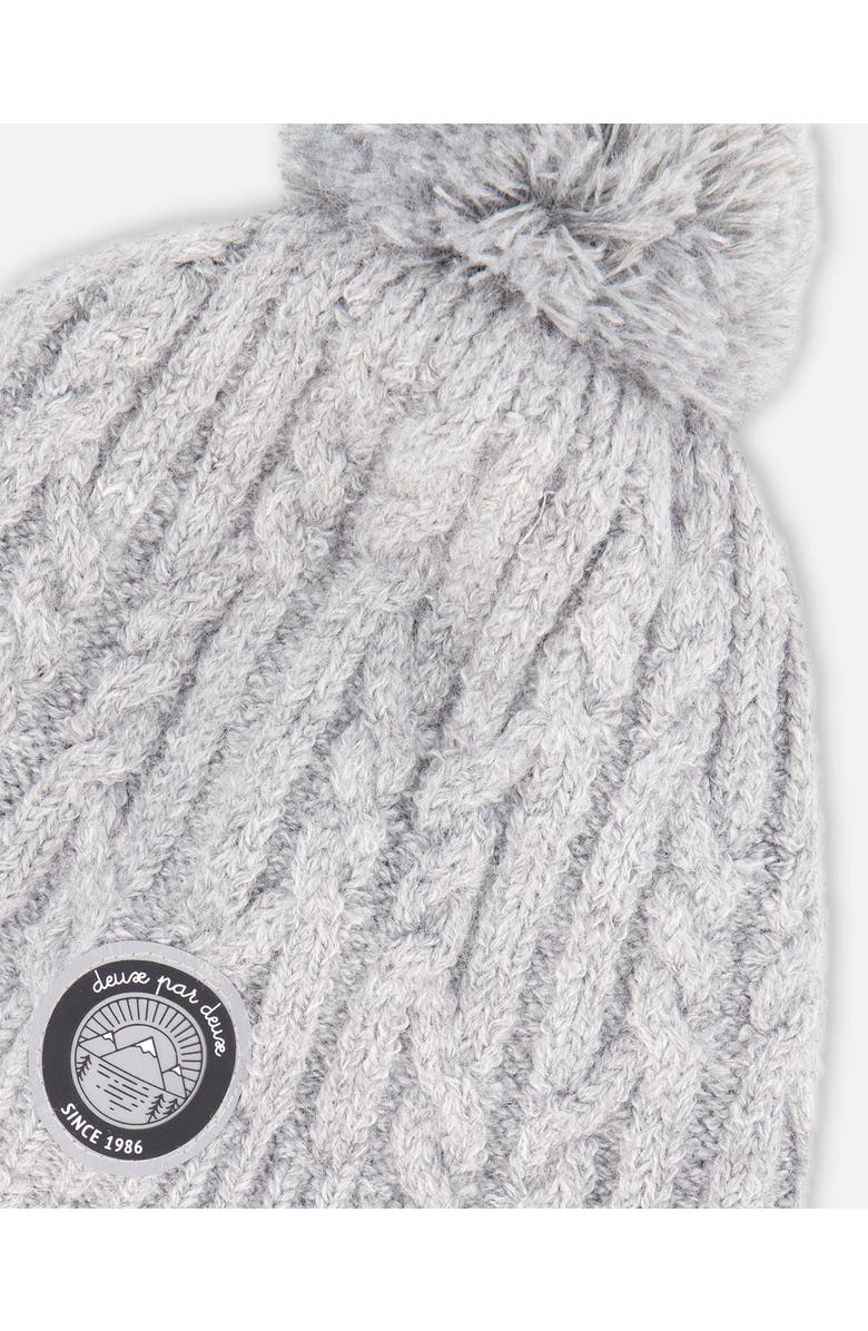 Deux par Deux Kids Gender Inclusive Lined Winter Hat with Pompom, Alternate, color, Heather Gray