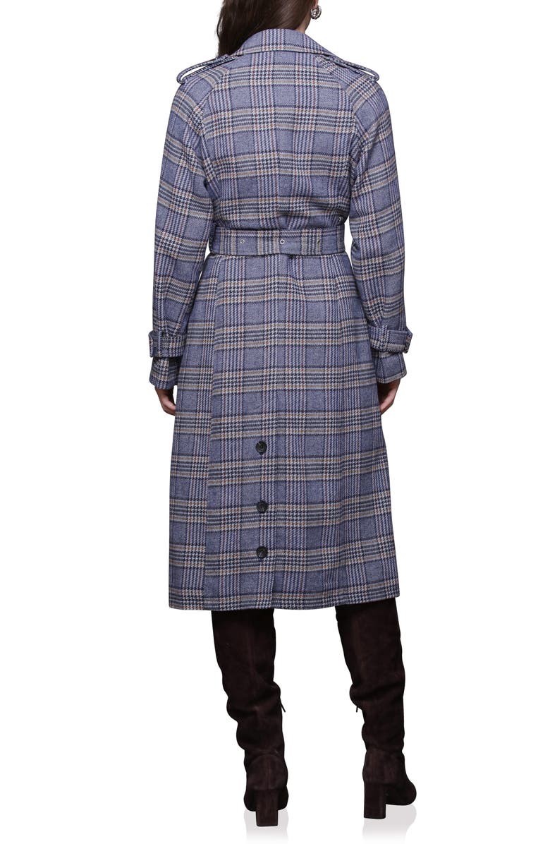 Avec Les Filles Plaid Herringbone Double Breasted Trench Coat, Alternate, color, Blue Brown Plaid