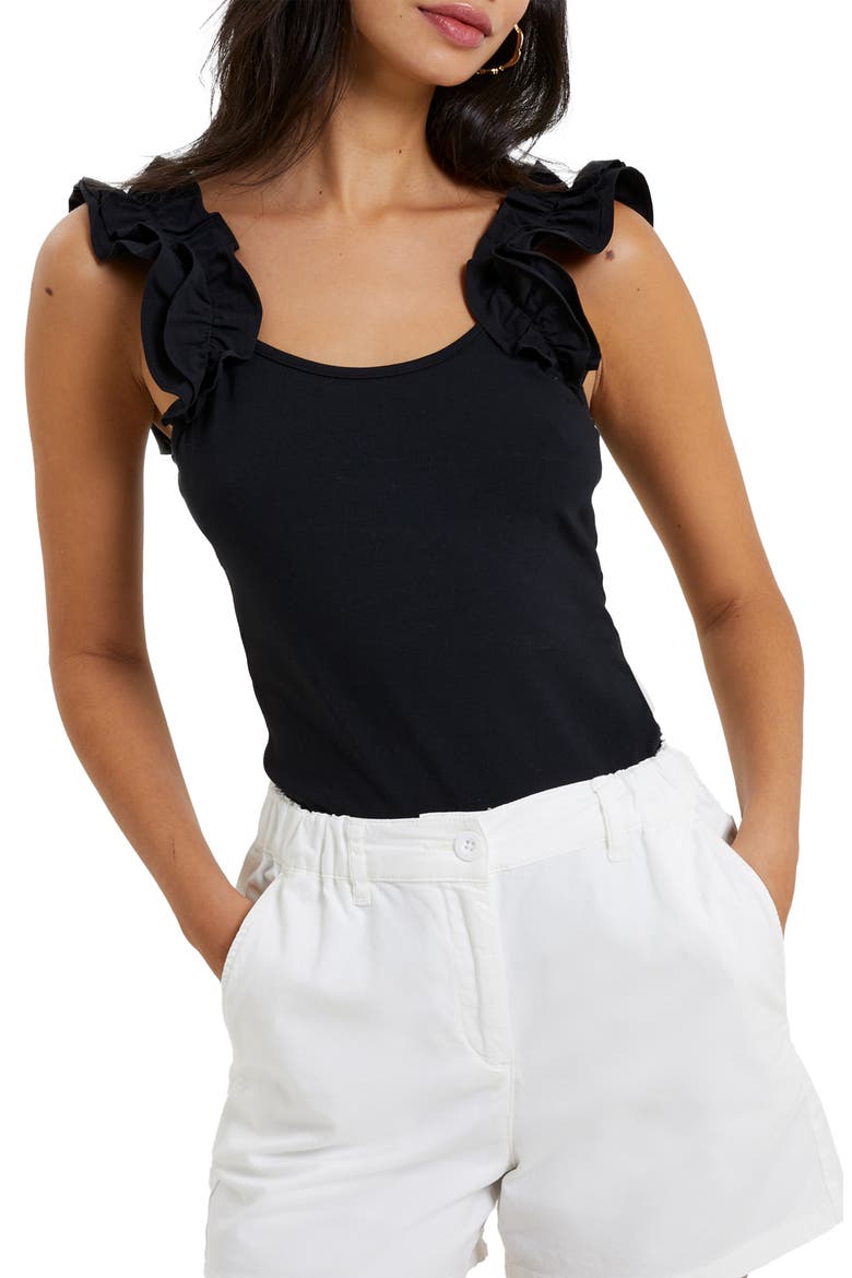 Rallie Ruffle Sleeve Tank, Main, color, BLACK
