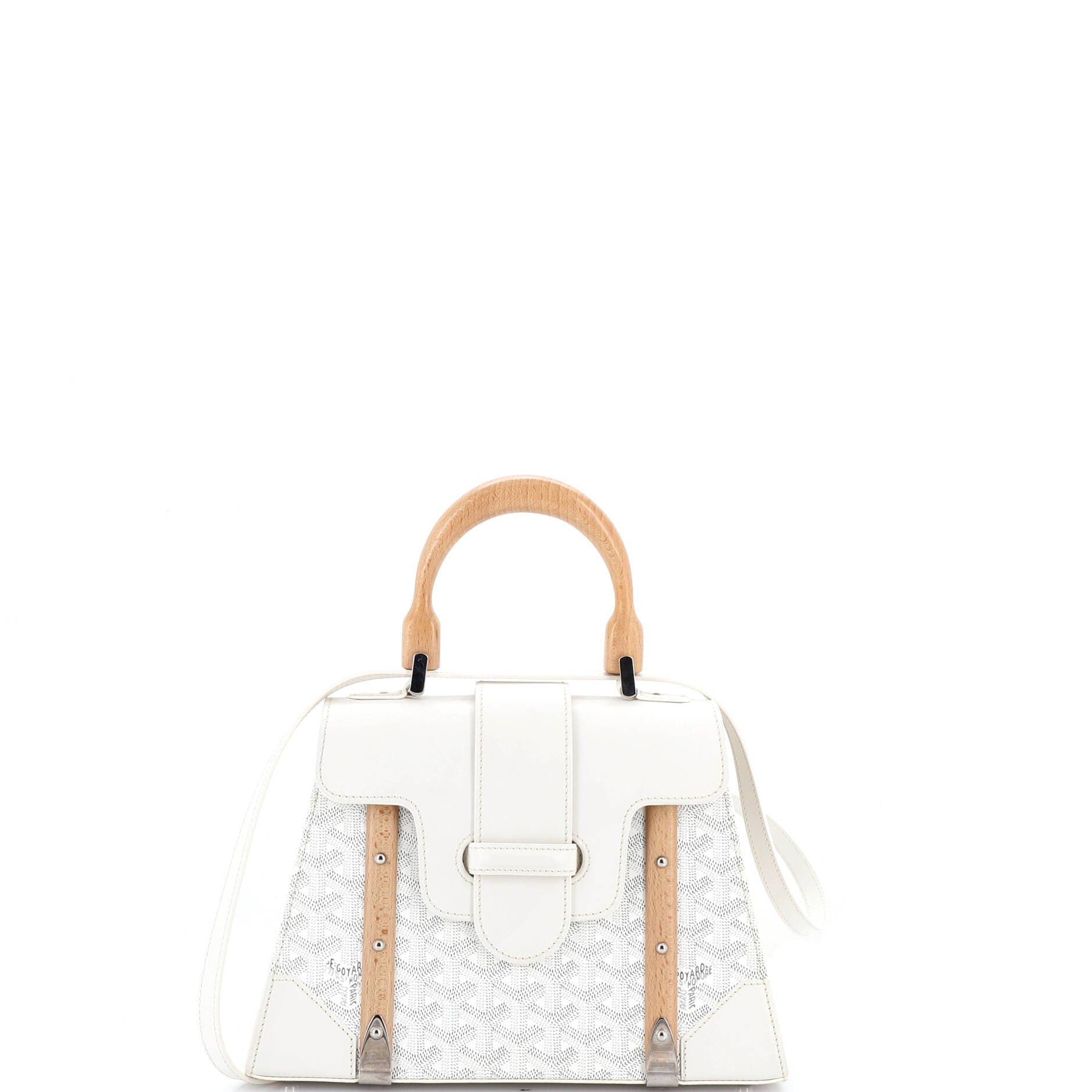 Pre-Owned Goyard Saigon Top Handle Bag Coated Canvas with Leather PM, Main, color, White