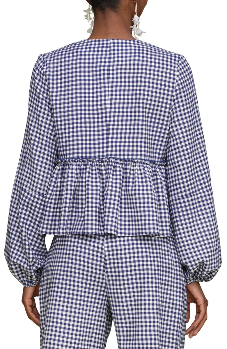 Avec Les Filles Tie Front Gingahm Linen Blend Top, Alternate, color, Navy-White Gingham
