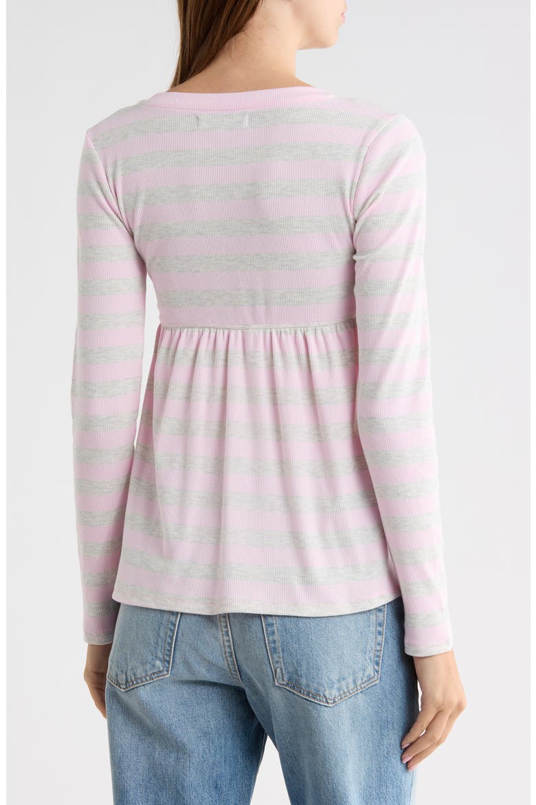 Striped Henley Babydoll Top, Alternate, color, PINK COMBO