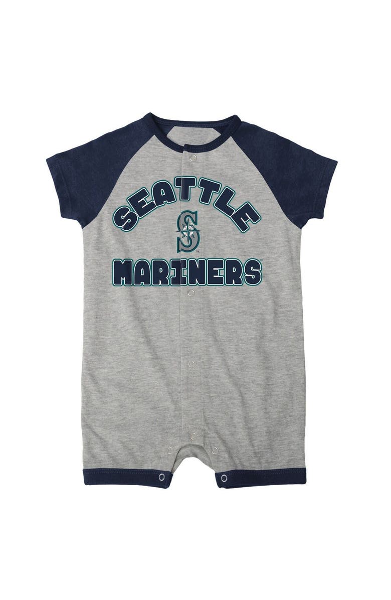 Outerstuff Infant Heather Gray Seattle Mariners Extra Base Hit Raglan Full-Snap Romper, Alternate, color, Heather Gray
