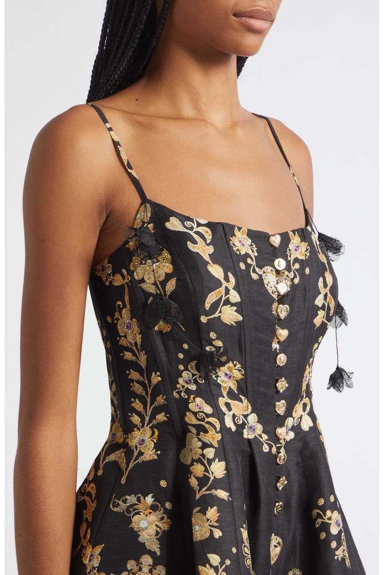 Crystal Embellished Linen & Silk Corset Dress, Alternate, color, TAURUS RISING