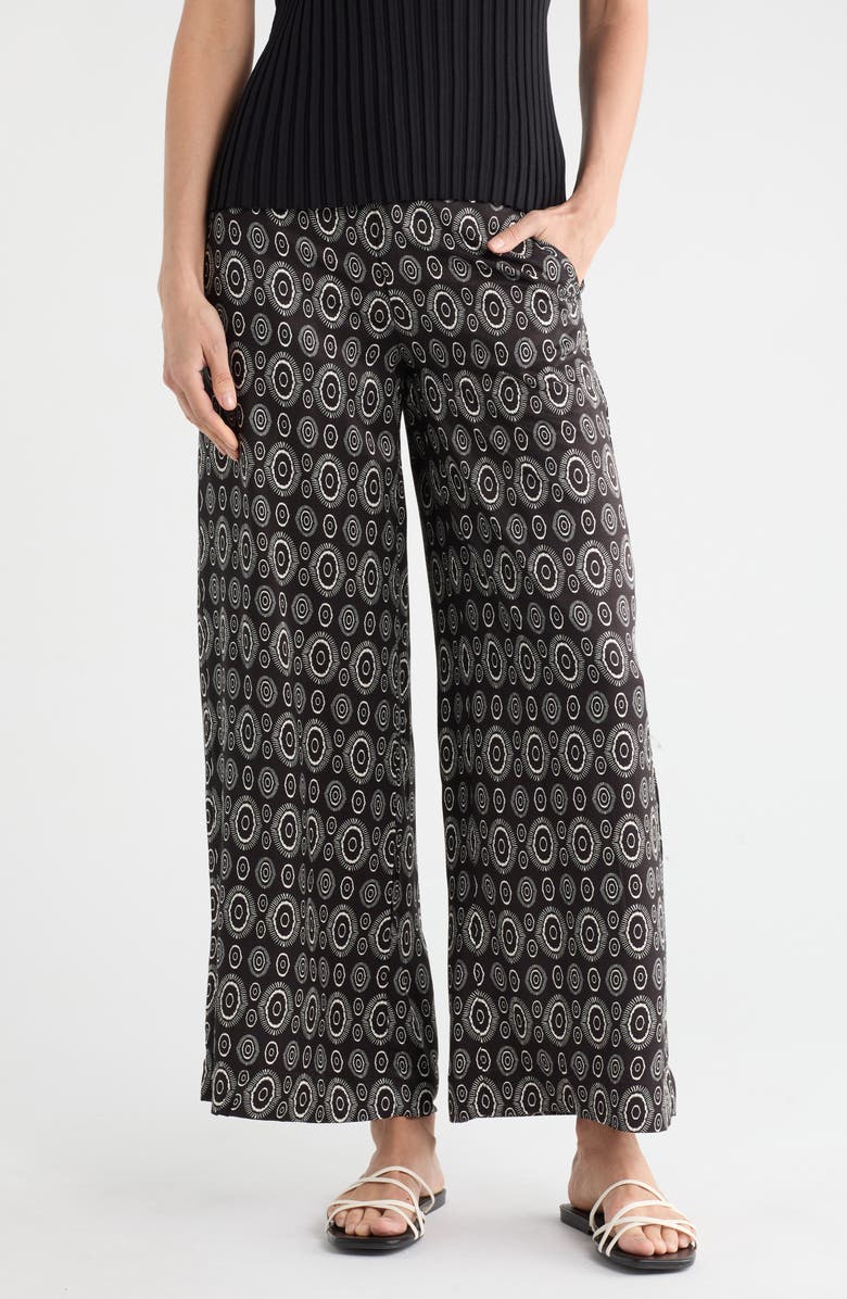 T Tahari Printed Wide Leg Pants, Main, color, Black/ Ivory Circles