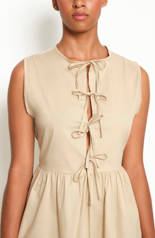 The Lulo Project Hortensia Tie Front Stretch Cotton Midi Dress In Camel