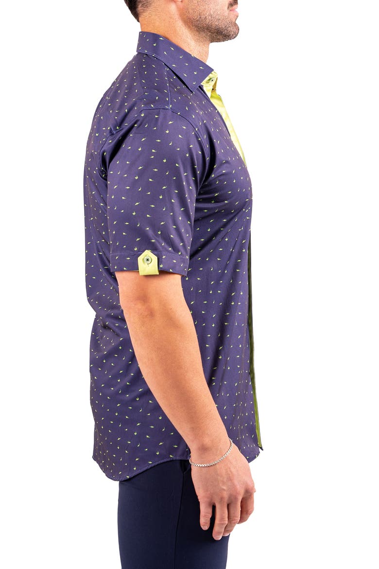 Galileo Resistance Shark Print Short Sleeve Button-Up Shirt, Alternate, color, BLUE