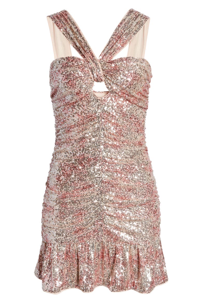 Sabryna Sequin Ruched Halter Minidress, Alternate, color, COTTON CANDY