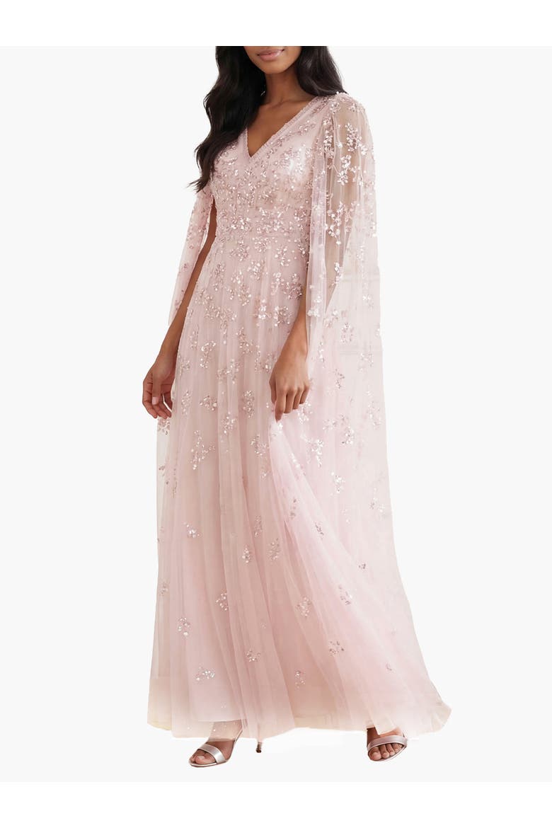 Freesia Shimmer Cape Sleeve Ankle Gown, Main, color, Opal