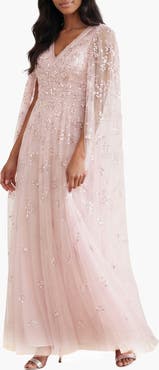 Needle & Thread Freesia Shimmer Cape Sleeve Ankle Gown