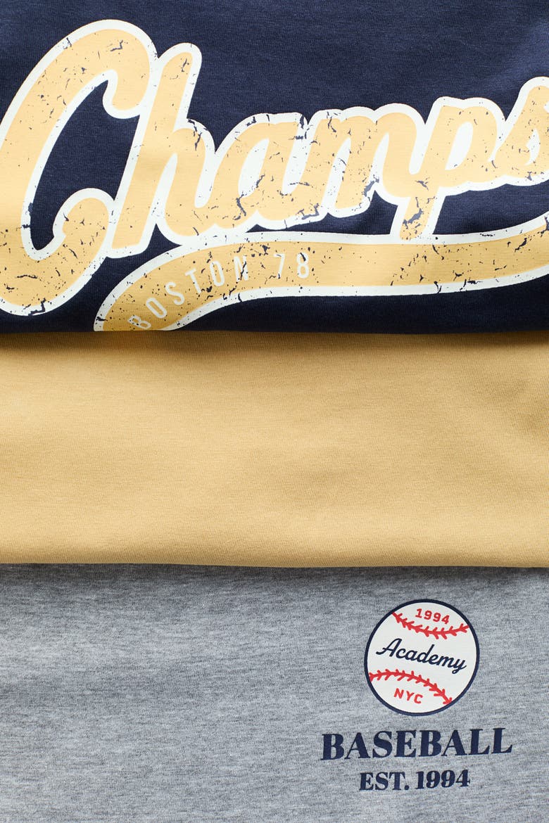 3-pack Cotton T-shirts, Alternate, color, Navy blue/yellow