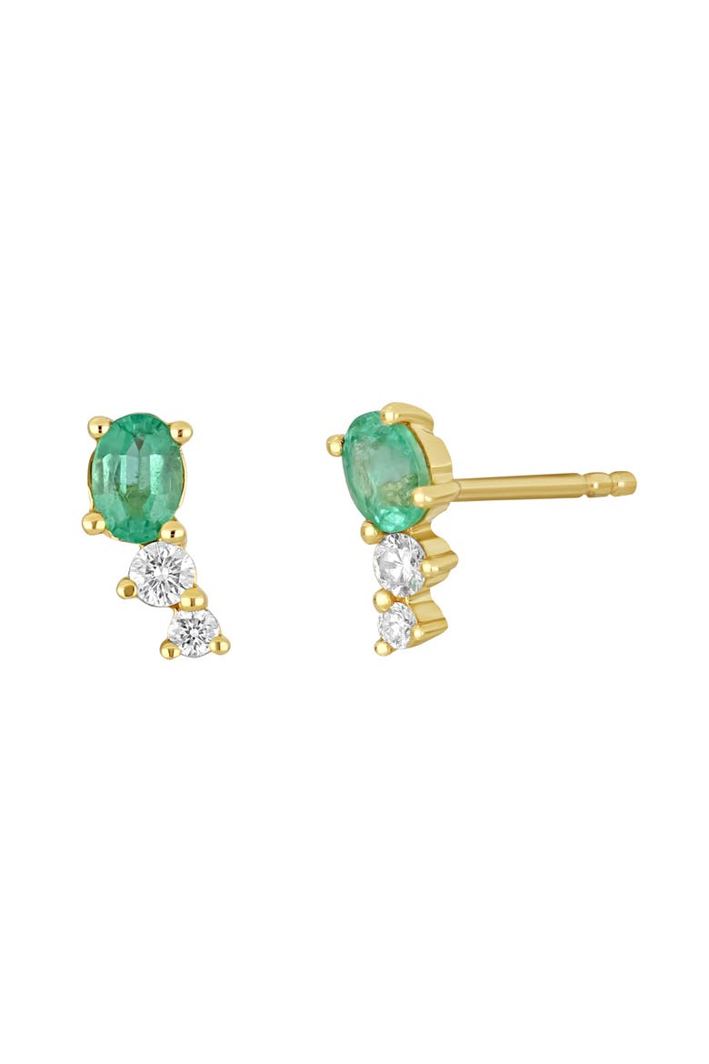 El Mar 18K Yellow Gold Emerald & Diamond Stud Earrings, Main, color, 18K YELLOW GOLD