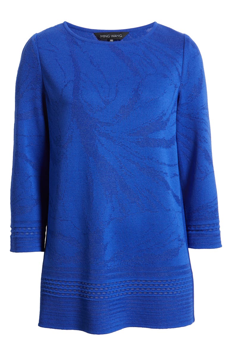 Ming Wang Burnout Floral Tunic Top, Alternate, color, Sapphire Sea