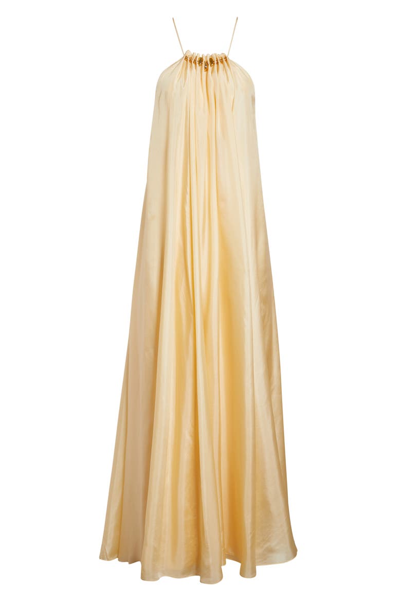 Aster Gathered Bead Silk Maxi Dress, Alternate, color, CREAM