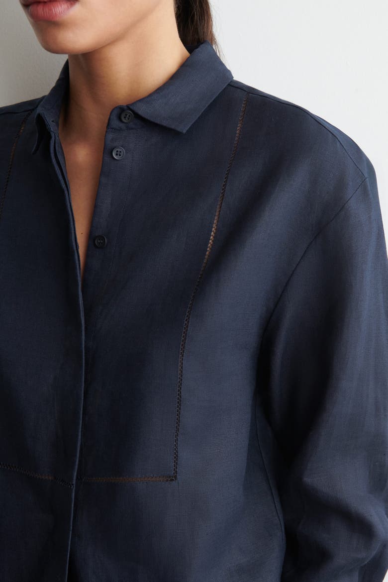 Embroidered-detail Linen Shirt, Alternate, color, NAVY