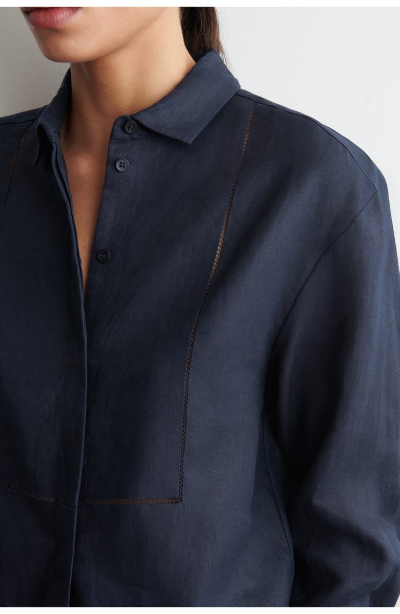 COS Embroidered-detail Linen Shirt, Alternate, color, Navy