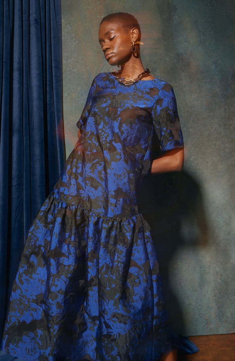 Misook Burnout Jacquard Tiered A-Line Dress, Alternate, color,