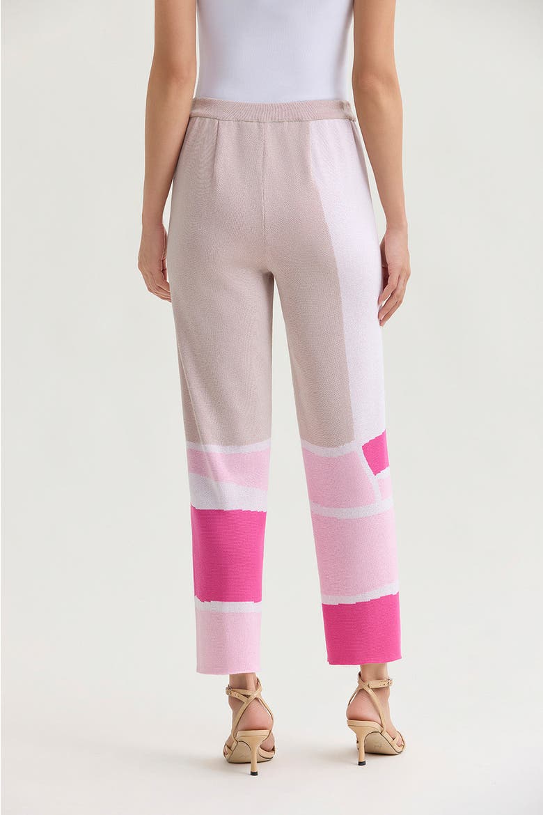 Soft Knit Straight-Leg Colorblock Ankle Pants, Alternate, color, Carmine Rose/Pink