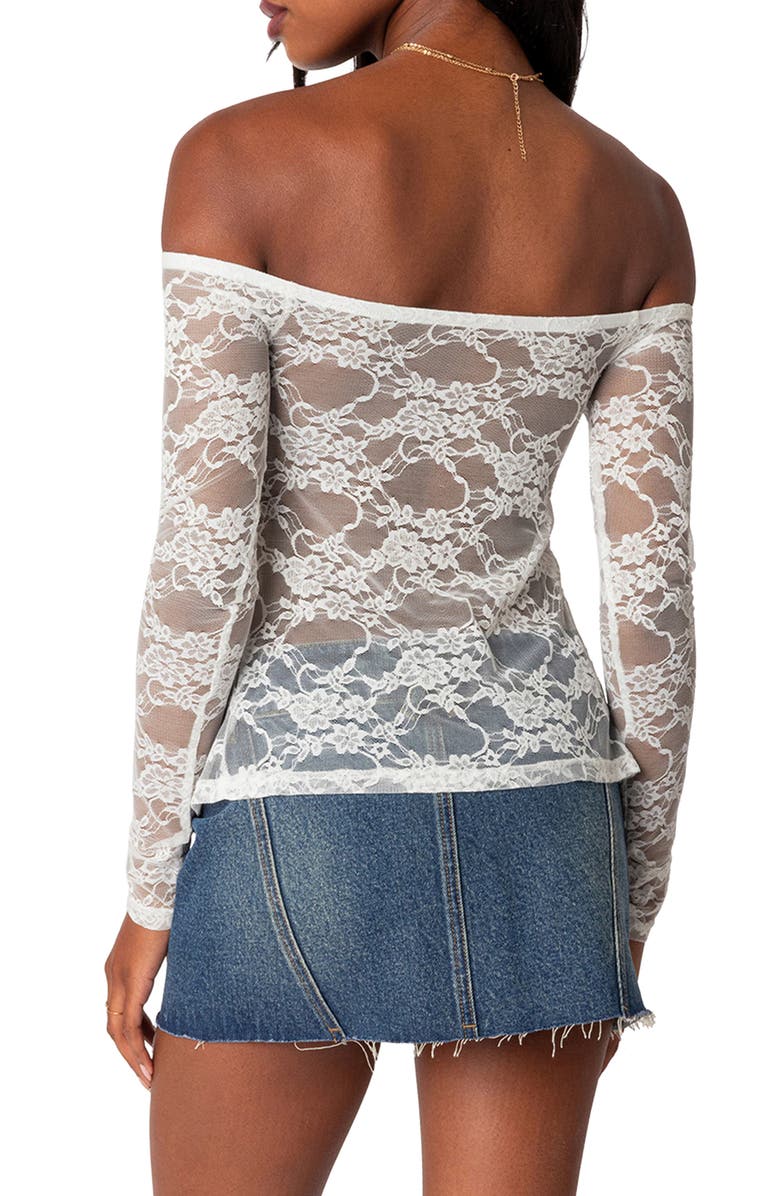 EDIKTED Odessa Split Front Off the Shoulder Lace Top, Alternate, color, White