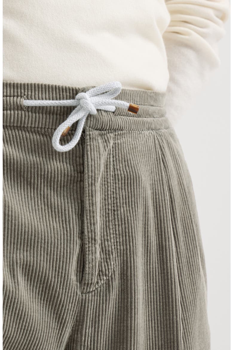 Garment-dyed Trousers In Cotton Corduroy With Drawstring And Double Pleats, Alternate, color, Brown