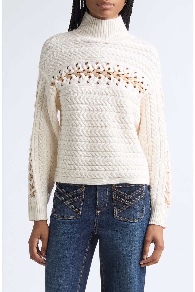 Nina Merino Wool Sweater, Main, color, IVORY CABLE