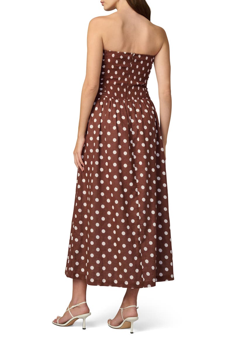 The Reina Linen Blend Strapless Maxi Dress, Alternate, color, CHOCOLATE/ ECRU DOT