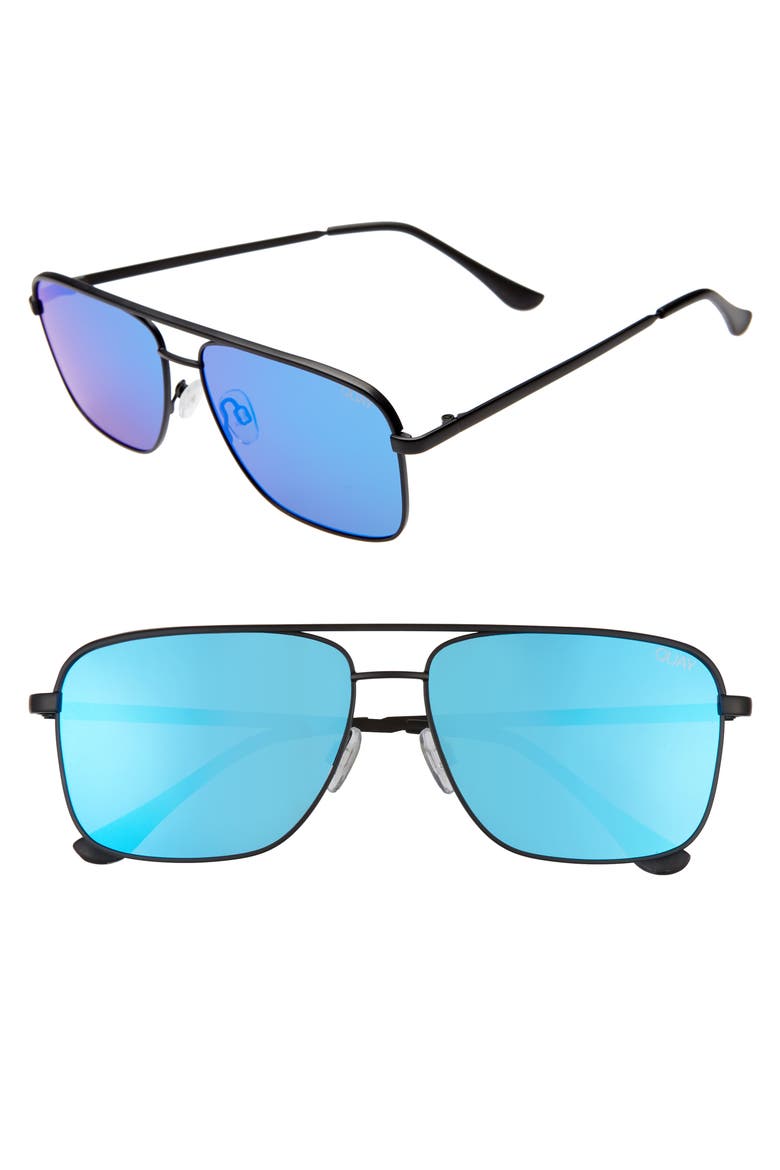 Australia Poster Boy 60mm Polarized Square Sunglasses, Main, color, MATTE BLACK/ BLUE REVO