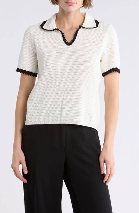 Tipped Short Sleeve Cotton Sweater