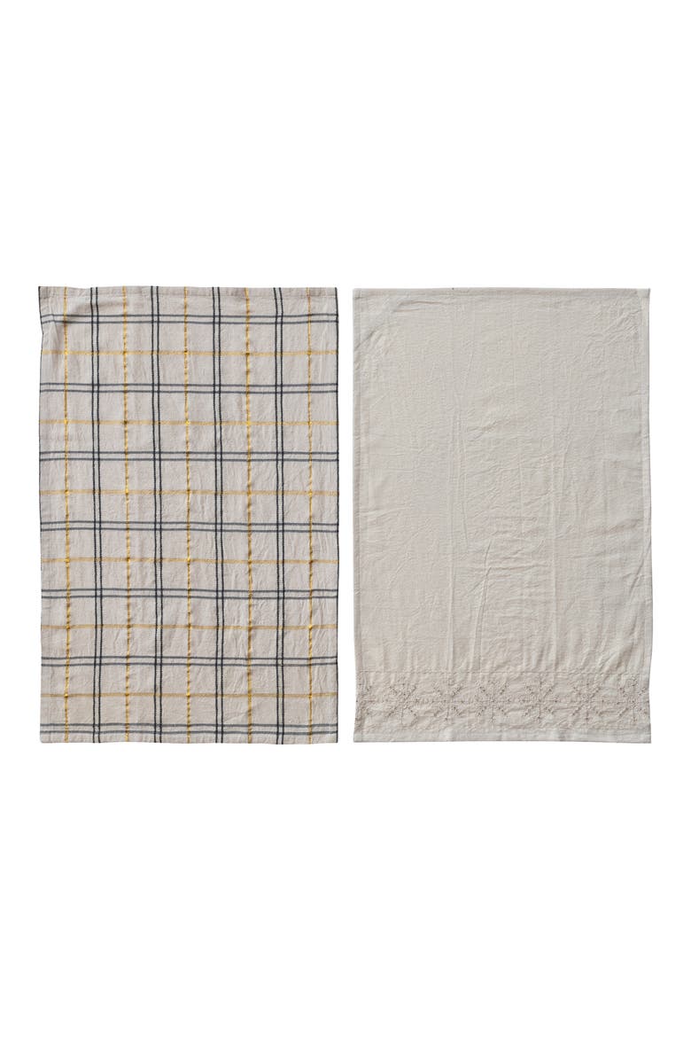 Woven Tea Towels with Metallic Thread Embroidery & Beads, Set of 2, Main, color, Multicolor