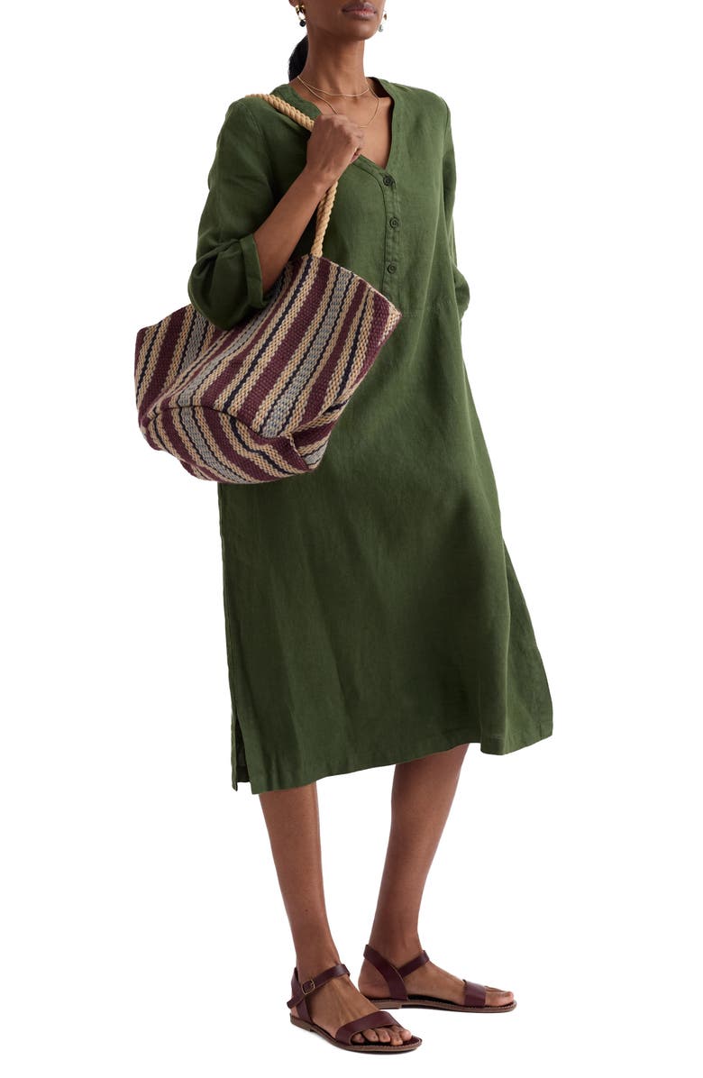 Seasalt Cornwall Dew Drop Long Sleeve Linen Midi Dress, Main, color, Hosta