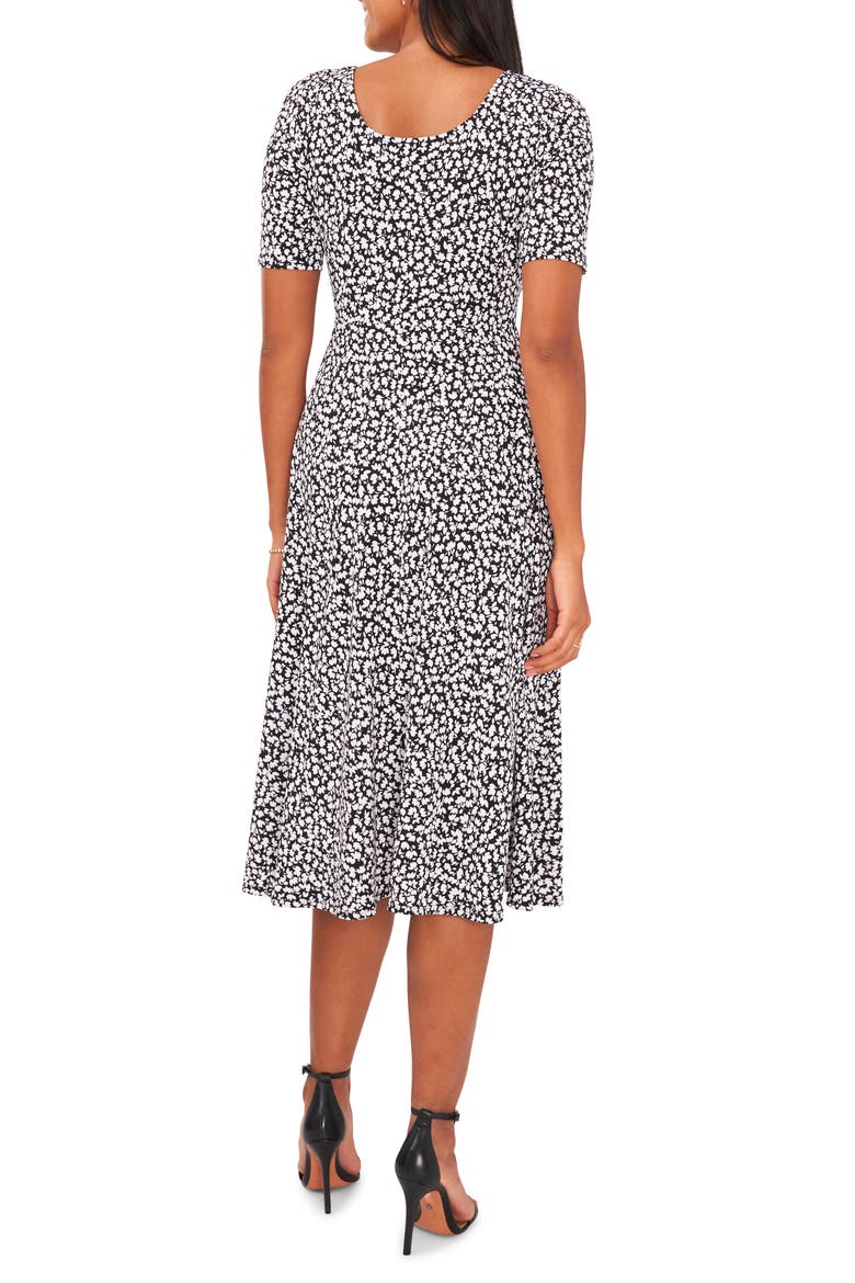 Floral Print Midi Dress, Alternate, color, BLACK/WHITE